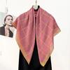 Women S Gold Line Plaid Square Scarf 90x90cm Elegant Shawl For Autumn Winter