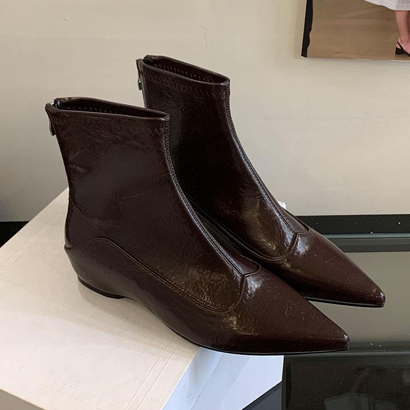 Fashion Fashion Pointed Toe Ladies Ankle Stretch Boots Female Zippers Shoes Women Short Modern Boots With Height Increasing Shoes