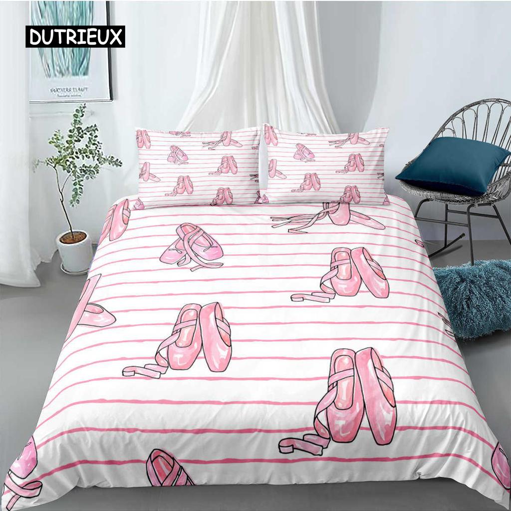 Ballet Duvet Cover Set King Microfiber Ballet Accessory Shoes Dress Bedding Set for Girls Rose Leaves Summer Style Quilt Cover