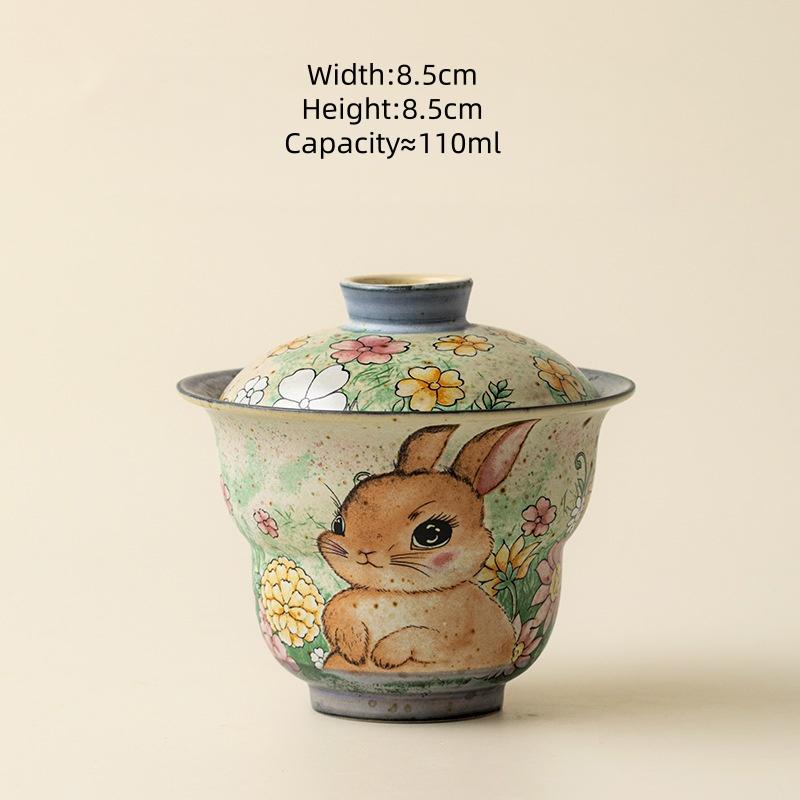 

110ml Cute Rabbit Ceramic Gai Wan Tea Bowl High-end Kung Fu Tea Set Tea Bowl For Brewing Tea Ceremony Tea Maker 200ml