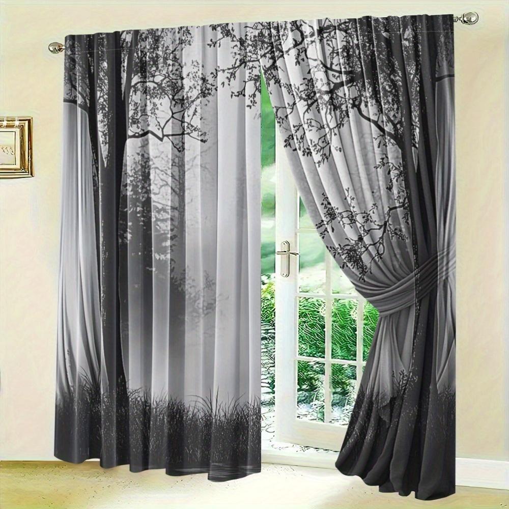 2PCS Blackout Curtains Misty Forest Gothic Print Polyester Rod Pocket Top for Bedroom Living Room Home Decor