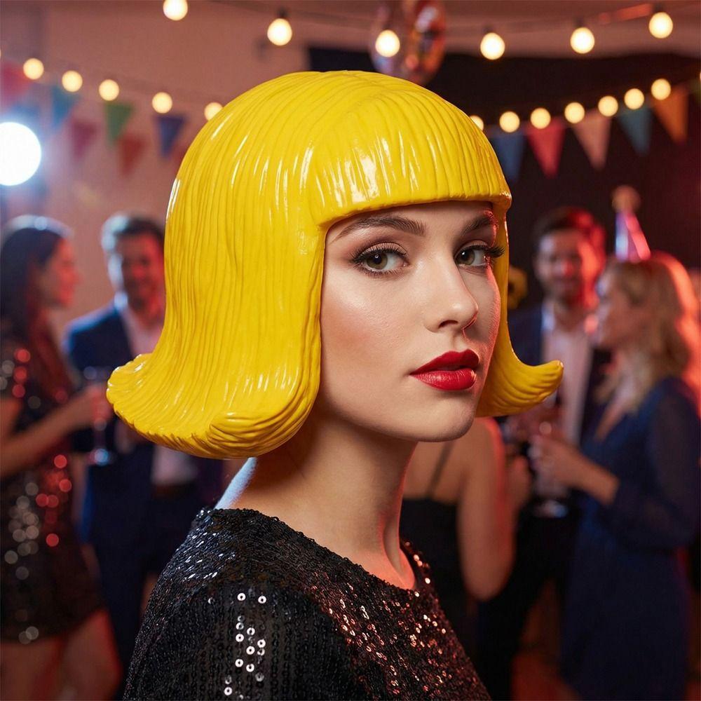 Realistic Latex Mask Short Bob Overhead Masks Novelty Rubber Colorful Hair Hats  Masquerade