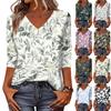 Women's Tops Three-quarter Sleeve Shirt V-neck Loose Casual Shirt Print T-shirt