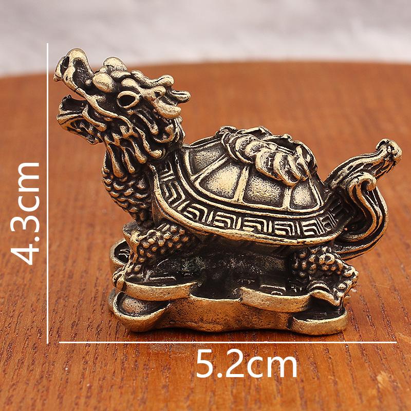 Dragon Turtle and Its Mother, Jade Turtle Figurine. Yellow Copper Turtle. Retro Copper Coin-shaped Turtle. Jade Turtle Coin Tea Table Handicraft.