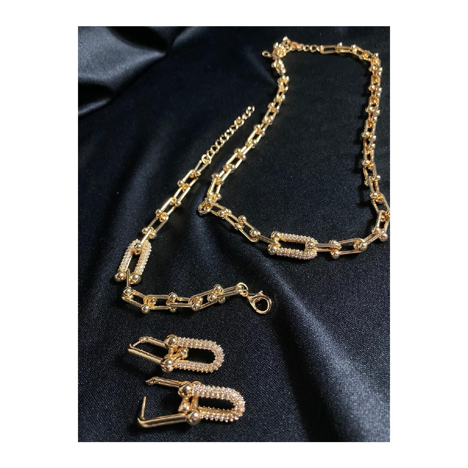 

Золотая цепочка Тиффани с цирконом, ожерелье, браслет, серьги, набор из 3 шт.