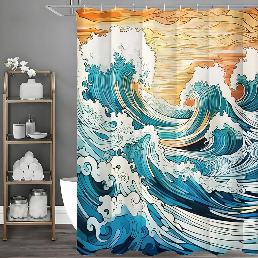 

Волнистая шторка для душа, Декоративная шторка для душа для ванной комнаты, Водонепроницаемая шторка для душа с крючками 90*180cm