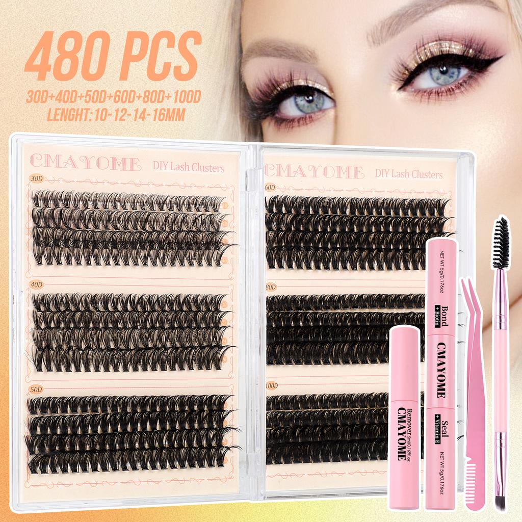 Hot Melt Single Cluster Diy False Eyelashes 480 Clusters Thick Eyelashes 10-16M Eyelash Set