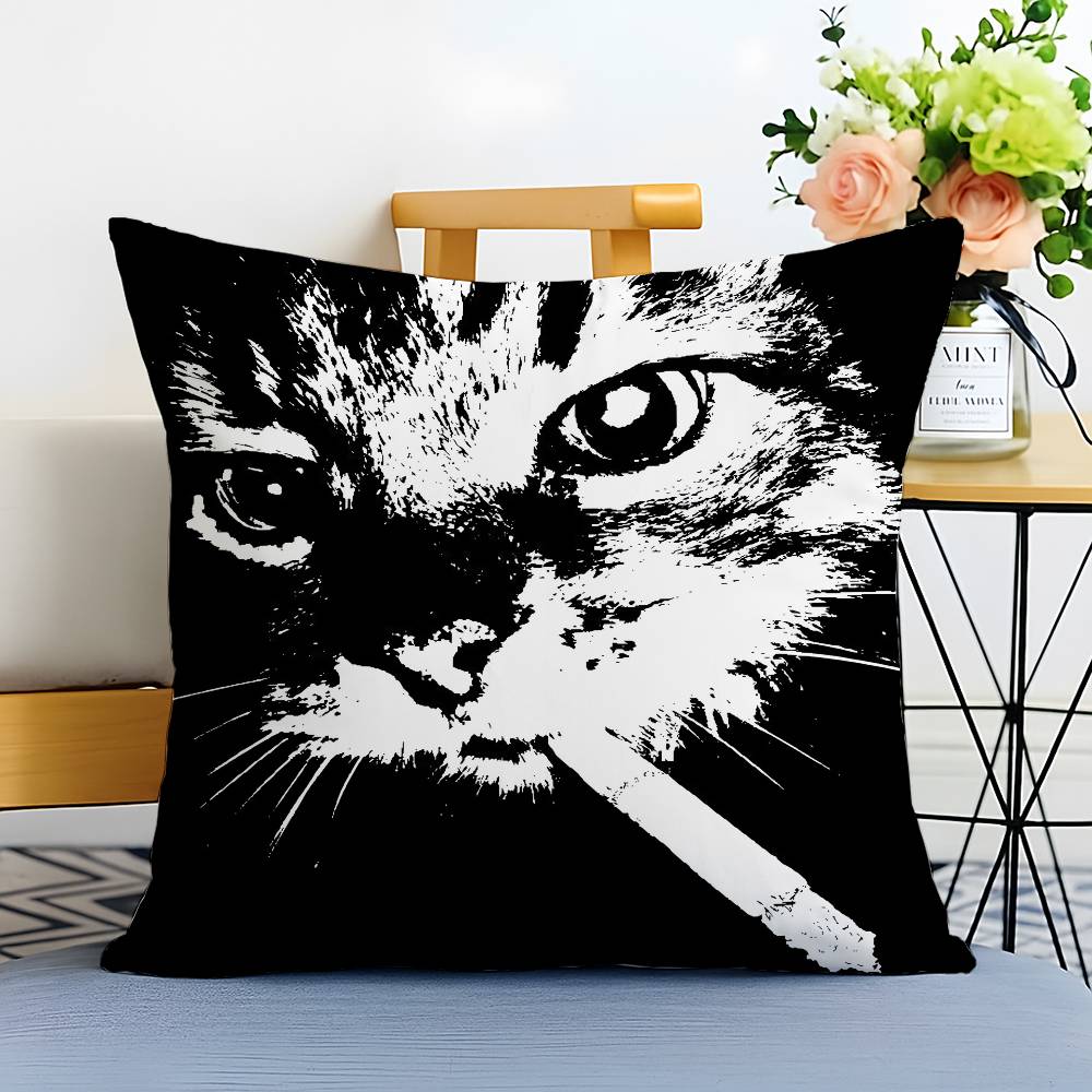 Handsome Black Nordic Cat Pillow Case Printed Brushed Fleece Pillow Baby Skin-Touch Eco-Friendly Dye-Sublimat