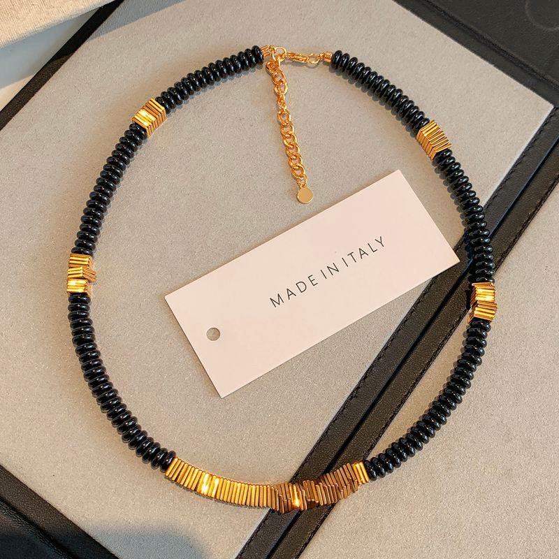Fashion Exaggerated Haematite Women s Hip Hop Sweater Chain Beaded Black Gallstone Metal Splicing Necklace