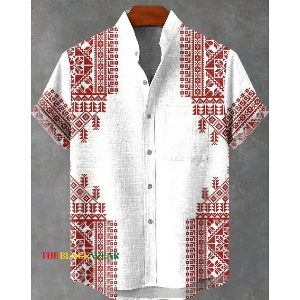 New Retro African Style Men's Retro Ethnic Tribal Short Sleeve Shirt Tops Fashion Casual Vacation Street Trend Men's Shirt Hawai