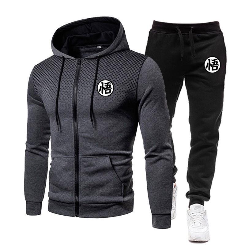 Mens Hooded Zip-Up Sweatshirt Set Casual Sportswear Long Sleeve Tracksuit Running Gym Outdoor