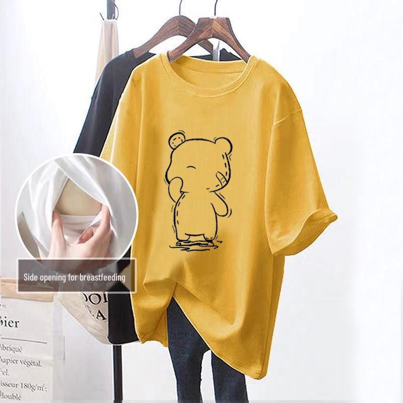 Loose Summer Nursing T-Shirt with Side Opening for Easy Feeding - Maternity Outerwear