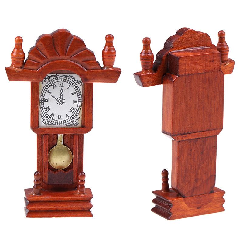 Miniature Garden Decoration Accessories Living Room Collection Wood Mahogany Color Clock Dollhouse