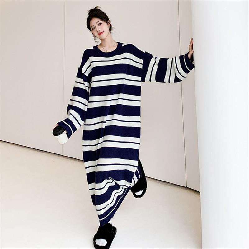 Long Sleeve Plus Size Knitted Vintage New In Dresses for Women Casual Loose Spring Autumn Winter Sweater Dress