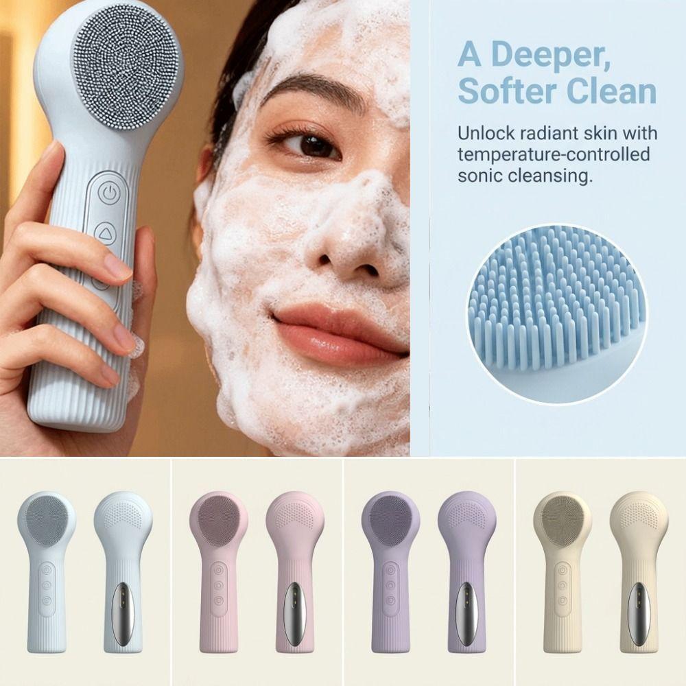 Waterproof Electric Facial Cleansing Brush Heat Compress Heated Facial Brush  Skin Care