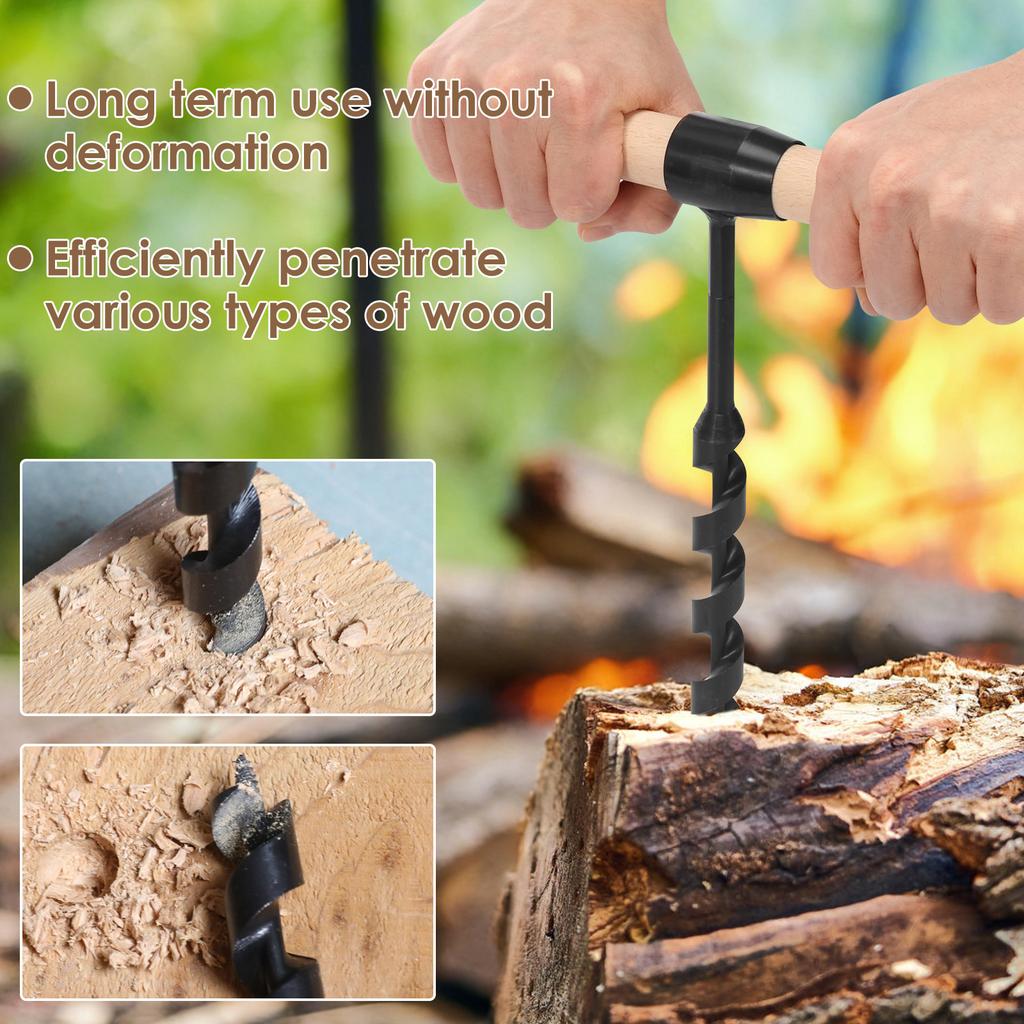 Multifunkční dřevěný vrták Bushcraft Outdoorové přežití Ruční vrták Uhlíková ocel Manuální šnek Přežití Vrták Samovrtný Děrování