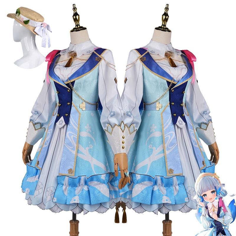 Kamisato Impact Genshin Ayaka Cosplay Costume Wig Flower Dress Halloween Hat
