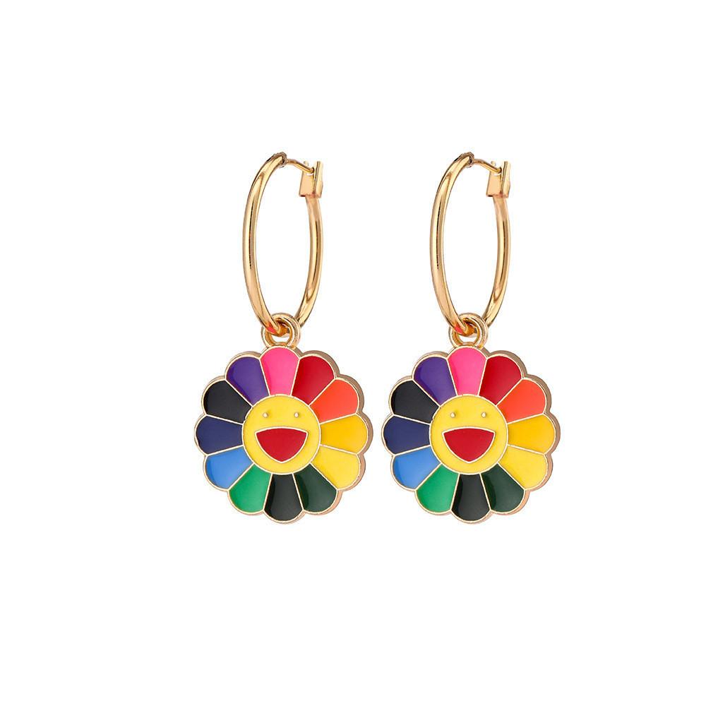 Modern Oil Daisy Drip Ring Colorful Flower Earrings Alloy Jewelry For Women