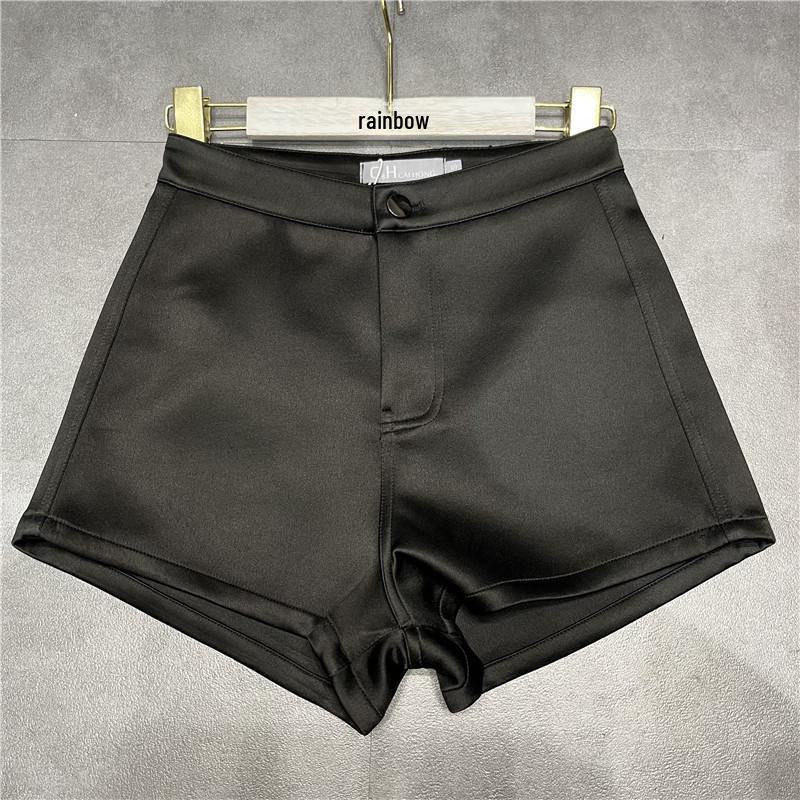 Pantaloni scurți din satin cu talie înaltă europeni și americani: 2023 Slim, Mulate pe șold, Modă casual