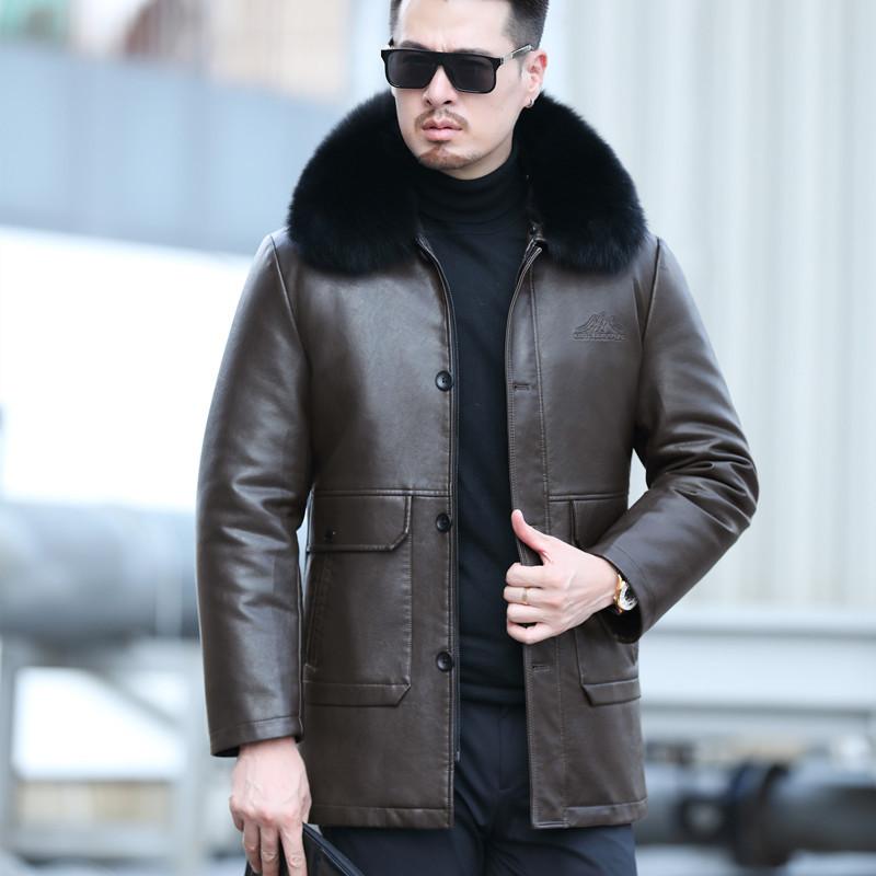 

Куртка из натуральной кожи, мужская повседневная утолщенная куртка-пуховик с короткими лацканами, плюс кашемировая куртка из овчины, зимняя XXXXL