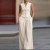 Ensemble deux pièces décontracté pour femme, débardeur sans manches et pantalon large