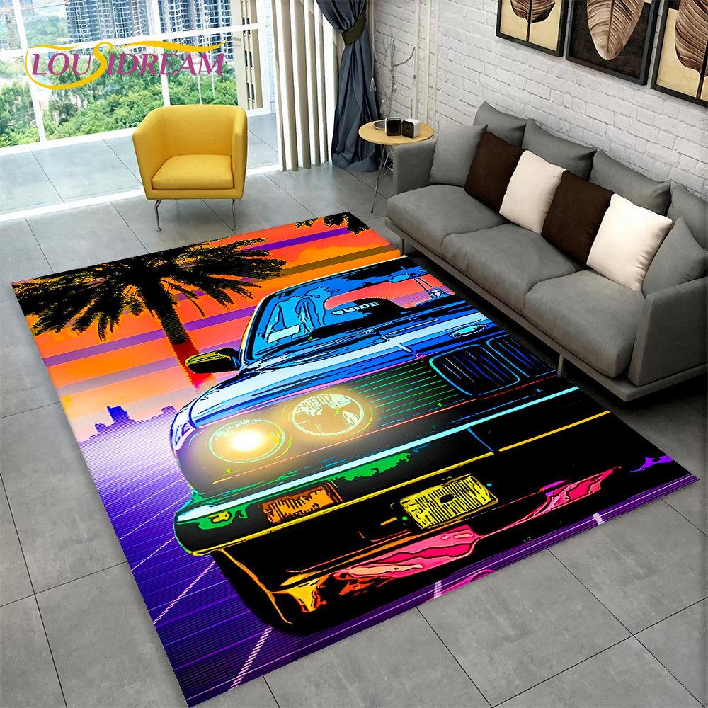 Großer 3D-Teppich mit Rennwagen, Teppich für Zuhause, Wohnzimmer, Schlafzimmer, Sofa, Fußmatte, Dekor, Kinderspiel, Küche, rutschfeste Bodenunterlage
