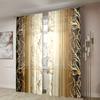 2 stk., gullfargede gardiner med nordisk bladtrykk - semi-mørkleggende - egnet for stue, soverom, kjøkken, hjemmedekorasjon