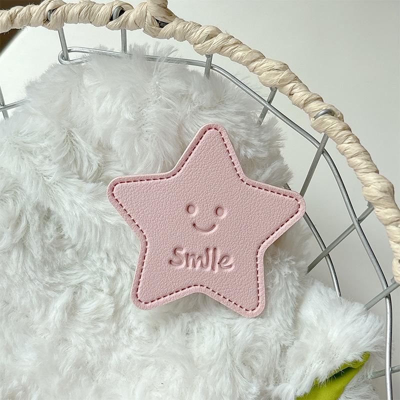 Solid Color Leather Pentagram Mobile Phone Airbag Bracket Pasted Portable Desktop Folding Ring Bracket Simple Internet Celebrity