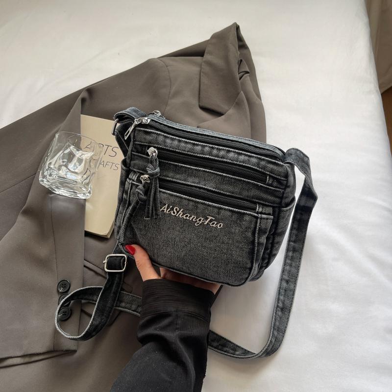 Denim Bag Women's Multi-Layer Crossbody Bag Mobile Phone Bag Shoulder Small Square Bag