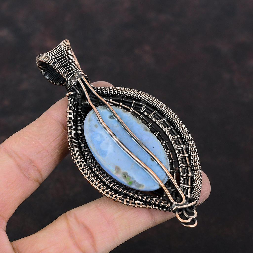 Angelite Pendant Copper Wire Wrapped Pendant Original Gemstone Pendant Angelite Jewelry Handmade Pendant Engagement Gift Copper Wire Jewelry