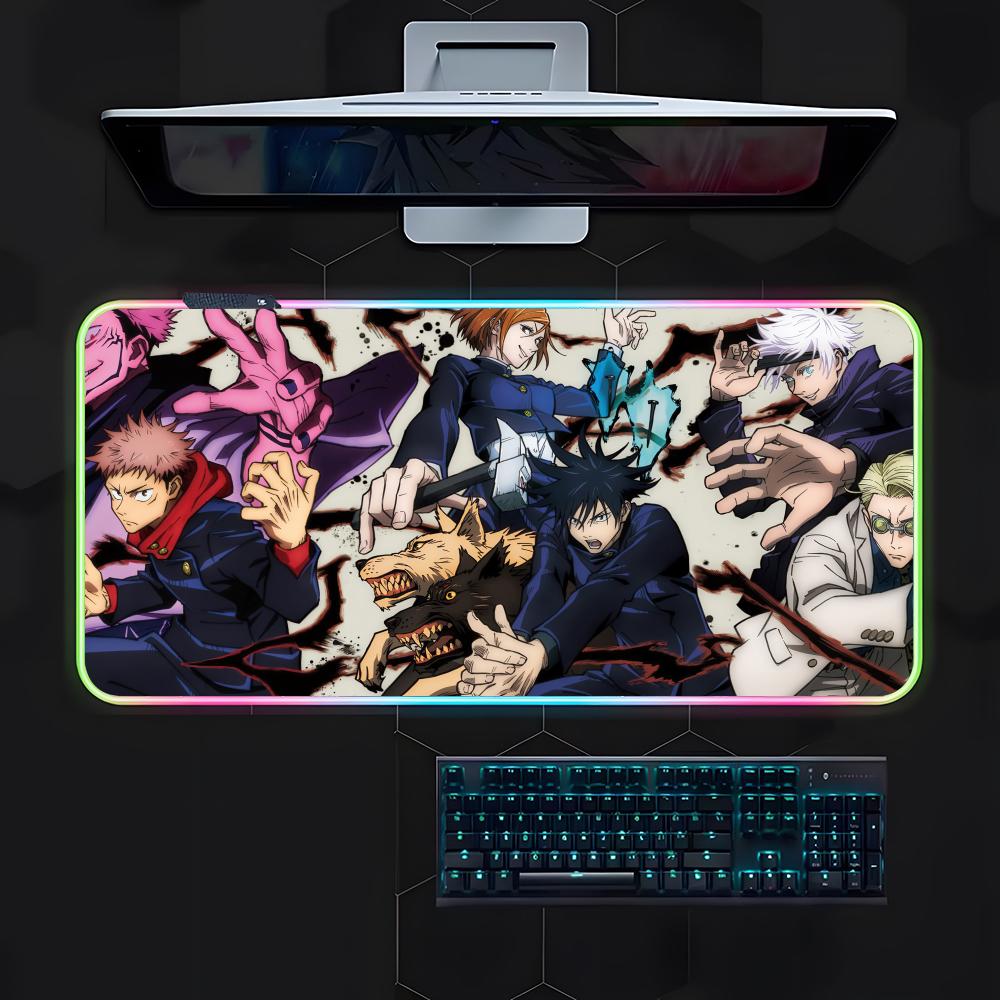 

Black Anime Jujutsu Kaisen Mouse Pad Gamer Luminescence Led Mouse Pad Gaming Table Rgb Deskmat Keyboard Pc Mousepad RGB600x300x3mm