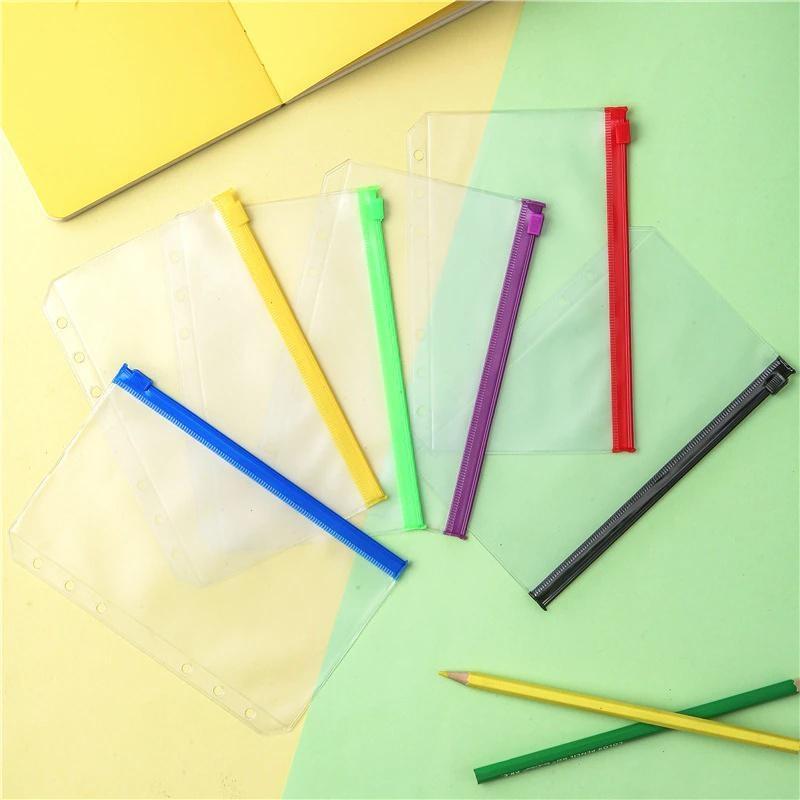 10pcs A6 6-Hole Binder Pockets Waterproof PVC Cash Budget Envelopes Zipper Binder Pouches for Notebook Planner Journey Binders