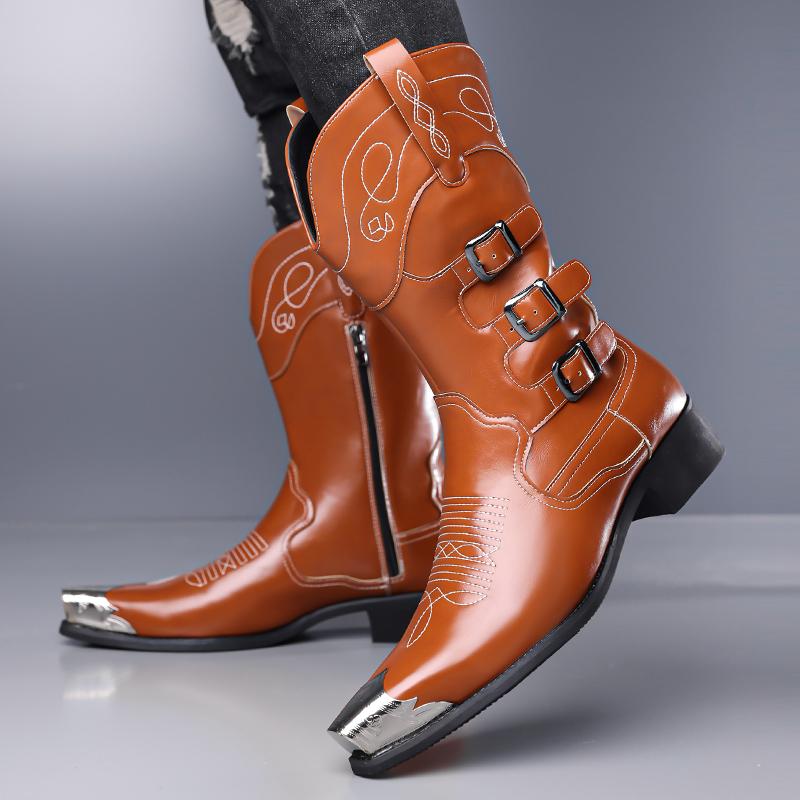 Men’s Motorcycle Boots Western Boots Black Jockey Boots Casual Street Style Cool Brown High Boots Plus Size