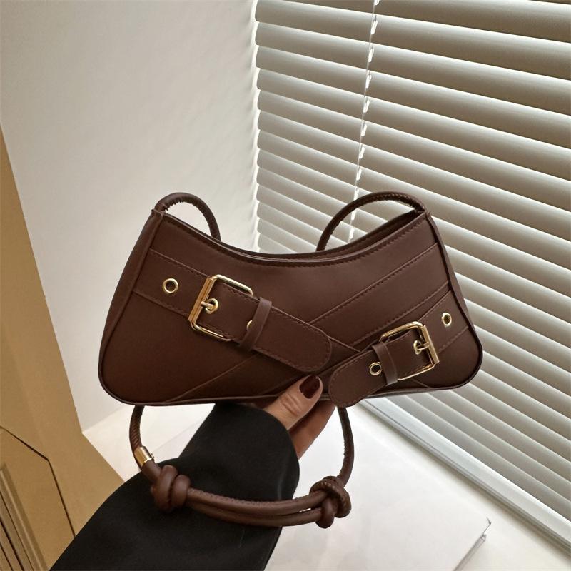 Neues Mode-Nischen-Gürteldesign Retro-Trend Unifarbe Spice Girl Achseltasche Lokomotivtasche Umhängetasche Damen