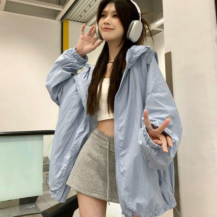 Women's Casual Sporty Long Sleeve Jacket - Spring Versatile Hooded Sun Protection Coat