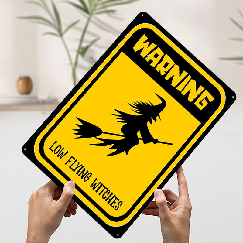 

Witch Warning Sign Poster Customized Wall Art Vintage Metal Signs Retro Tin Plaque for Man Cave Garage Decoration Room Wand Deko 7.9x11.8In(20x30cm)