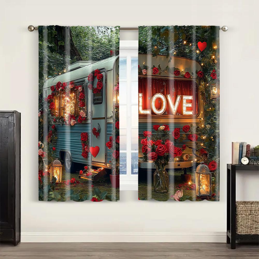 2 st, Scengardiner Glad Alla hjärtans dag_ Röda Rosblommor_ Bil Skog Tyg, Utan Elektricitet Helgdekorationer Perfekt