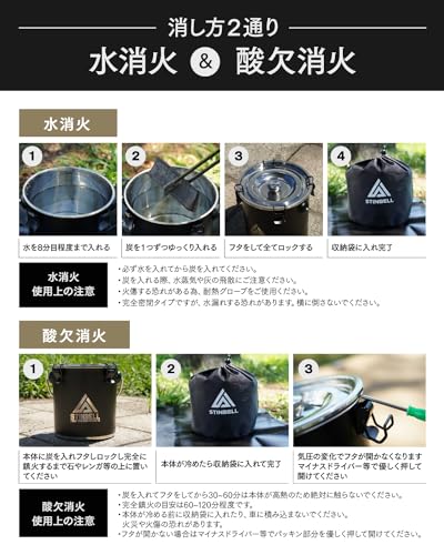 [Featured in Fielder] STINBELL Fire Extinguisher, Camping Fire Extinguisher, Water & Oxygen Deficiency Extinguisher, Matte Black Stainless Steel, 2-Wa