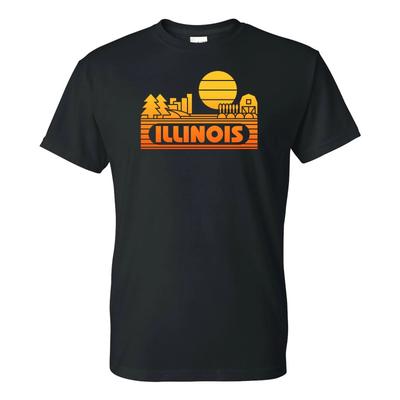 Illinois Groovy Sunset - Landscape Vacation Home State T Shirt - Black