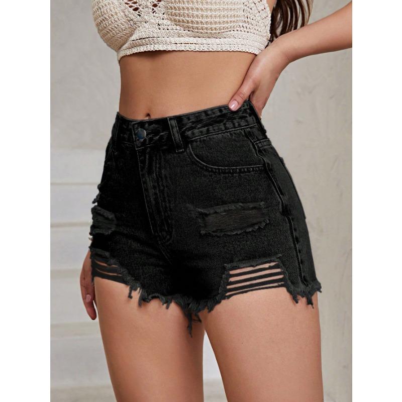 Women's Ripped Short Fringed Jeans