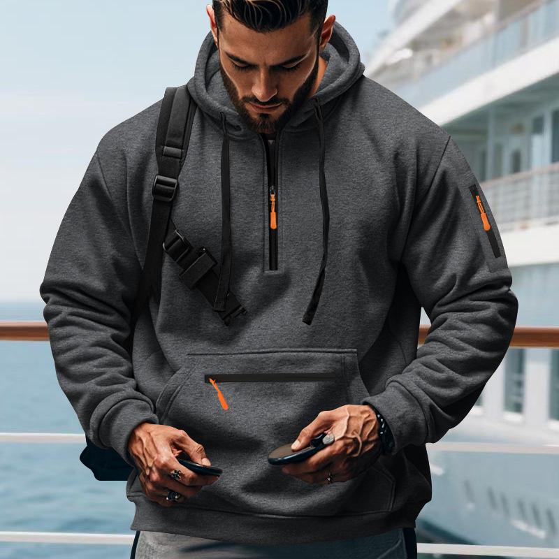 

2026 European Plus Velvet Men s Hoodie Set with Pockets - Autumn/Winter M темно-серого