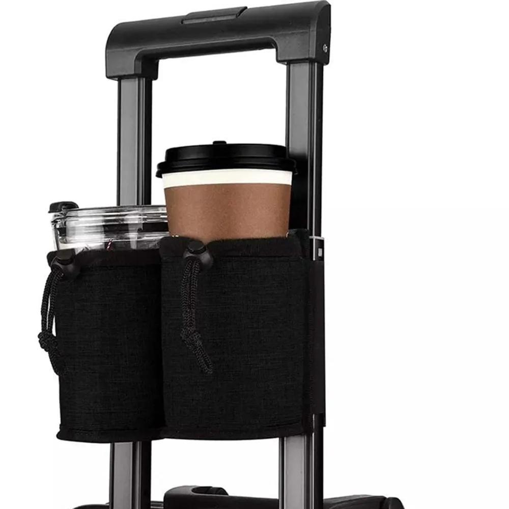 Luggage Handle Water Bottle Holder Bag Dual Cup Storage Pouch Adjustable Drawstring Drink Carrier For Travel Suitcase Use