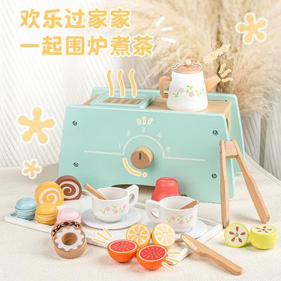 Early Education Simulation Children'S Play House Fireplace Tea Toy Wooden Kitchen Toy Girl Birthday Gift Set