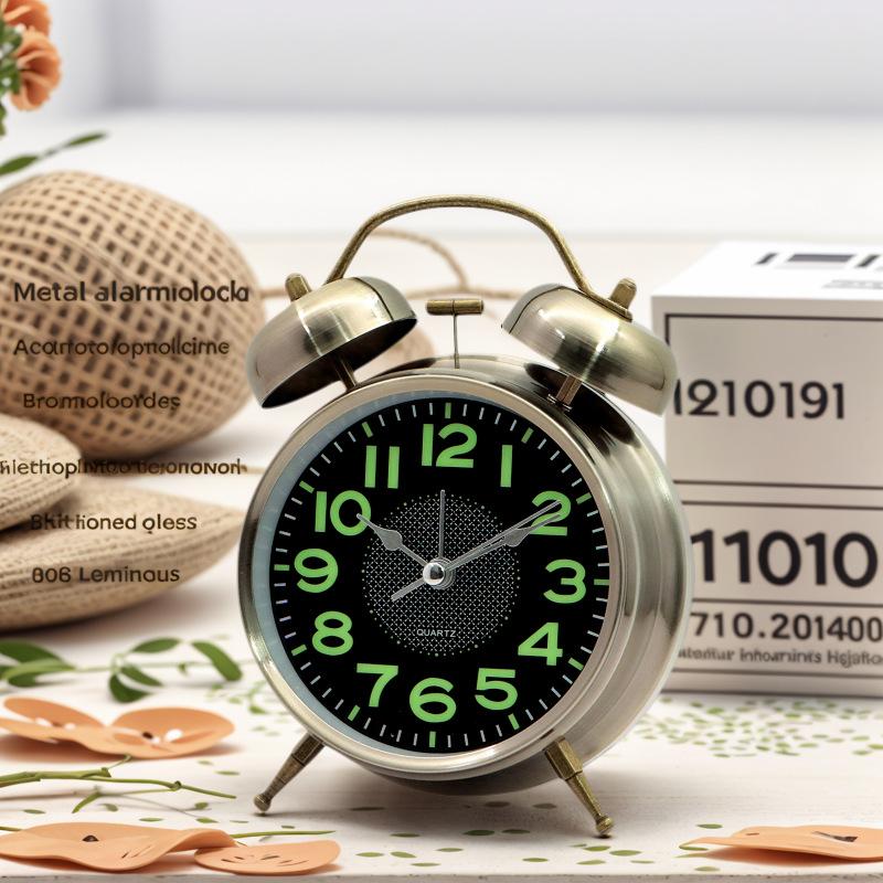 Super loud metal alarm clock, luminous silent running time, large size, a must-have for difficult-to-get-up households, new product clock, night lamp