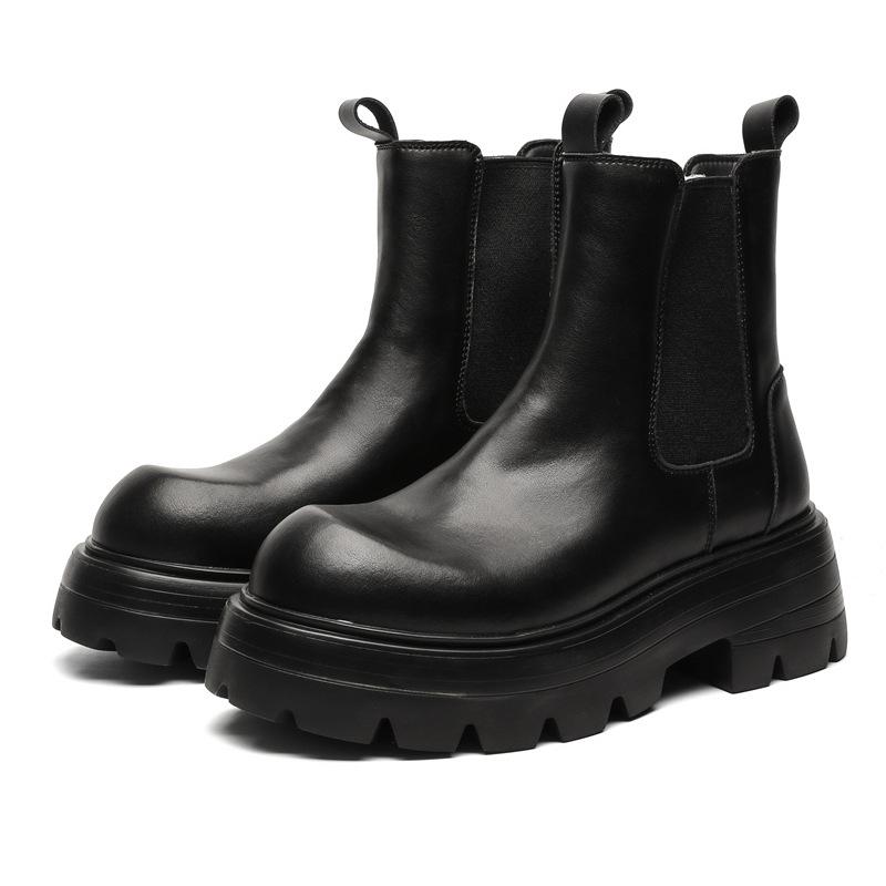 Stiefel Chelsea Stiefeletten Britischer Stil Herbst Neu Großer Kopf Erhöhend Dicke Sohle Mittleres Rohr Zigarettenstiefel