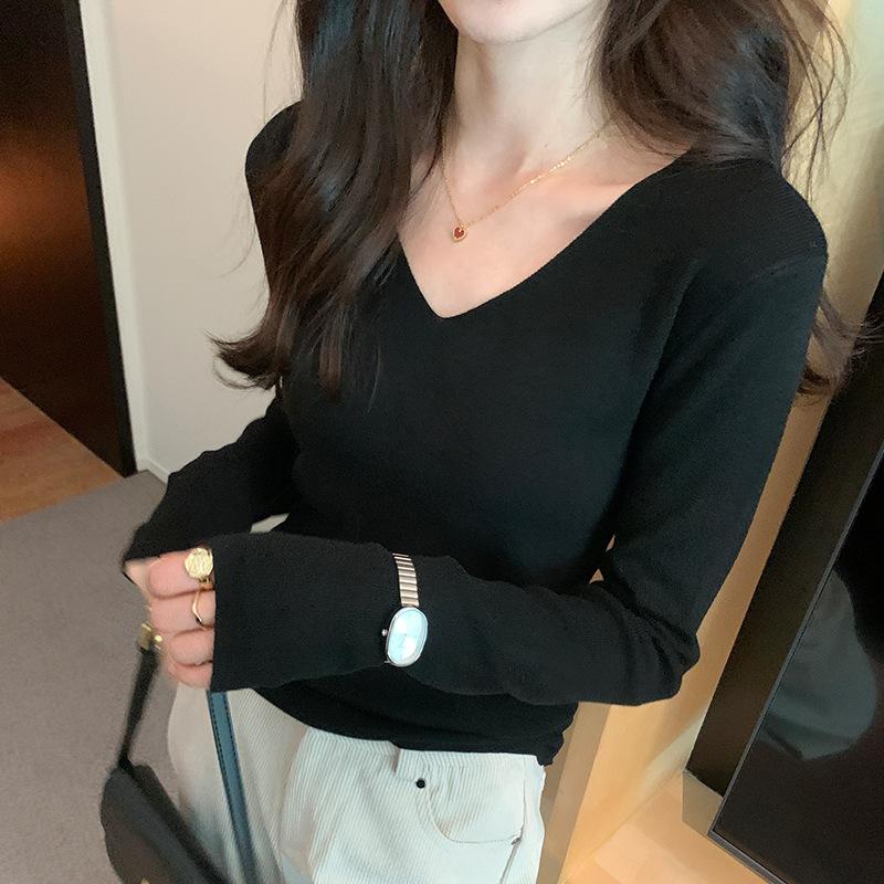 

Серый тонкий свитер с V-образным вырезом и длинными рукавами для женщин, осень-зима, новый стиль, правое плечо, мягкий вощеный теплый низ L