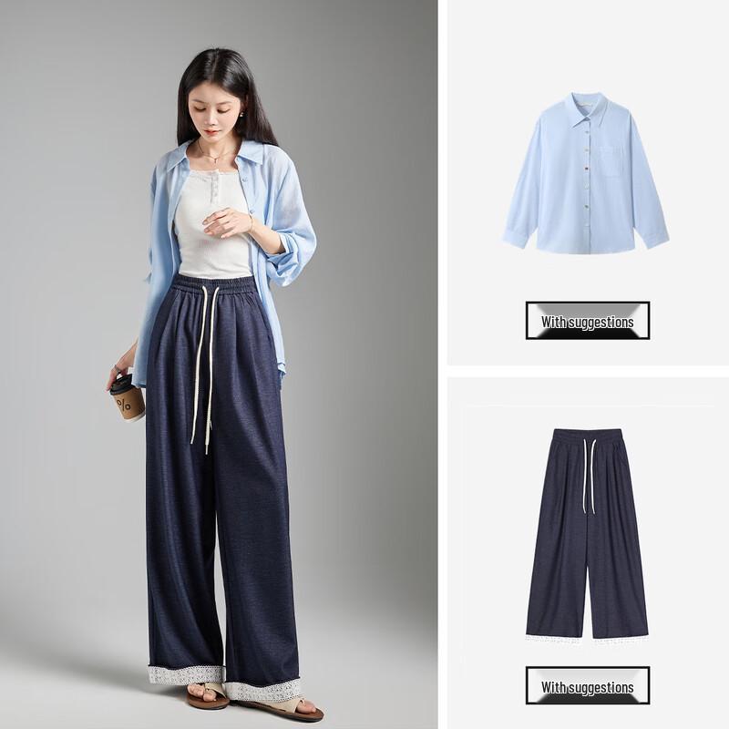 TonLion Women's 2026 Spring Lace Patchwork Casual Long Pants