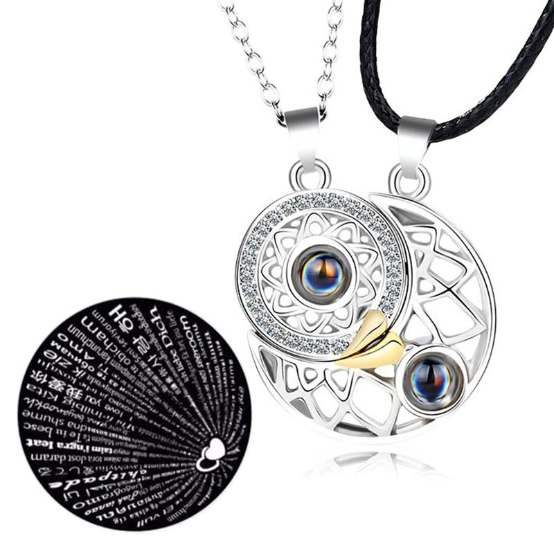Love Couple Necklace Pair Clavicle Chain Projection Stone Sun Moon Pendant Necklace Men Women Love Tokens Tanabata G