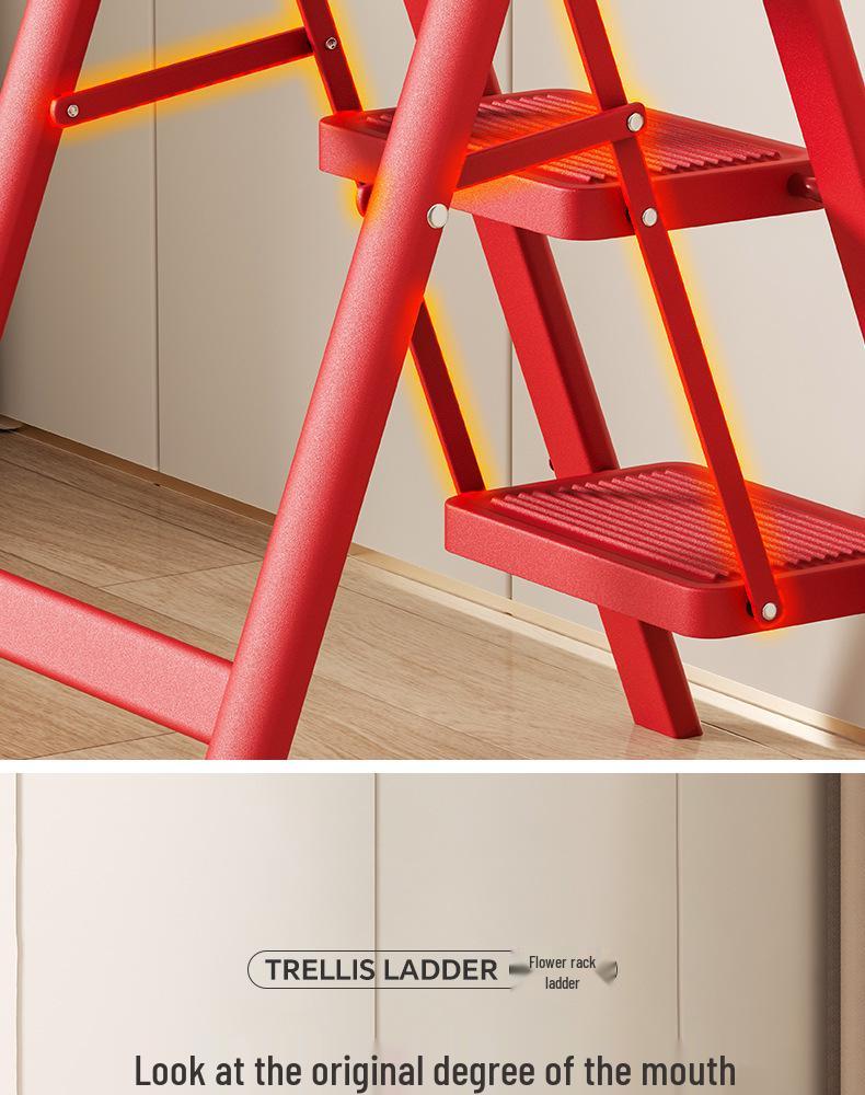 Multifunctional Folding A-Frame Ladder: Indoor Thickened Small Step Ladder with 3-4 Steps & Flower Stand
