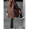 Women's Winter Hooded Lightweight Quilted Jacket, Drawstring Rhombus Casual Coat INS Style European American Fashion For Women